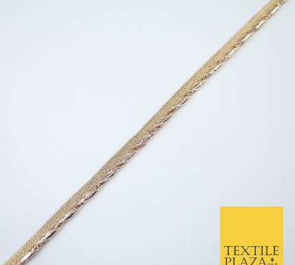 Gold / Rose Slim Metallic Rope Effect Flange Trim Border Ribbon Lace - 1cm Wide
