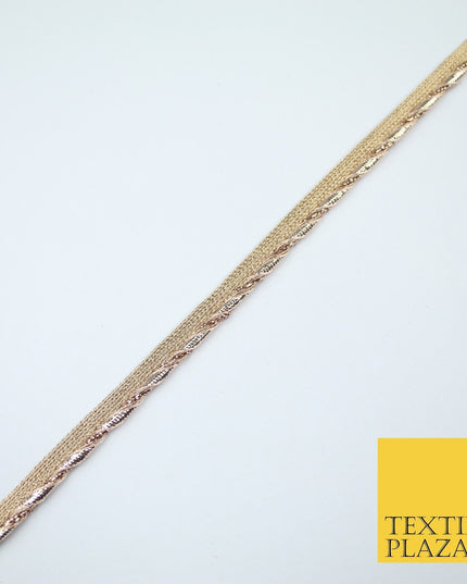 Gold / Rose Slim Metallic Rope Effect Flange Trim Border Ribbon Lace - 1cm Wide