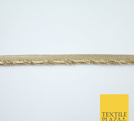 Gold / Rose Slim Metallic Rope Effect Flange Trim Border Ribbon Lace - 1cm Wide