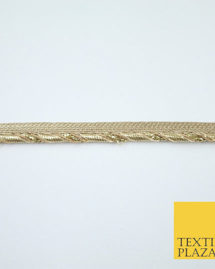 Gold / Rose Slim Metallic Rope Effect Flange Trim Border Ribbon Lace - 1cm Wide