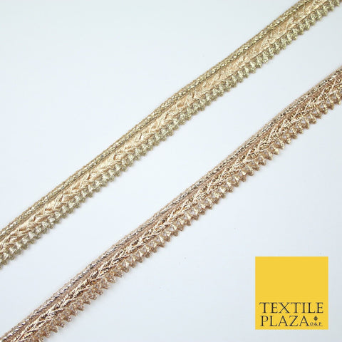 Gold / Rose Slim Metallic Woven Shimmer Zig Zag Trim Border Lace - 1.5cm Wide