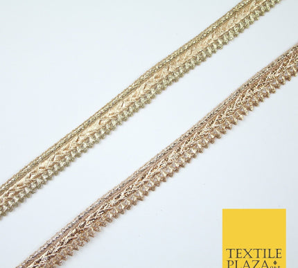 Gold / Rose Slim Metallic Woven Shimmer Zig Zag Trim Border Lace - 1.5cm Wide