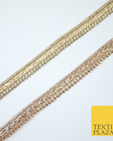 Gold / Rose Slim Metallic Woven Shimmer Zig Zag Trim Border Lace - 1.5cm Wide