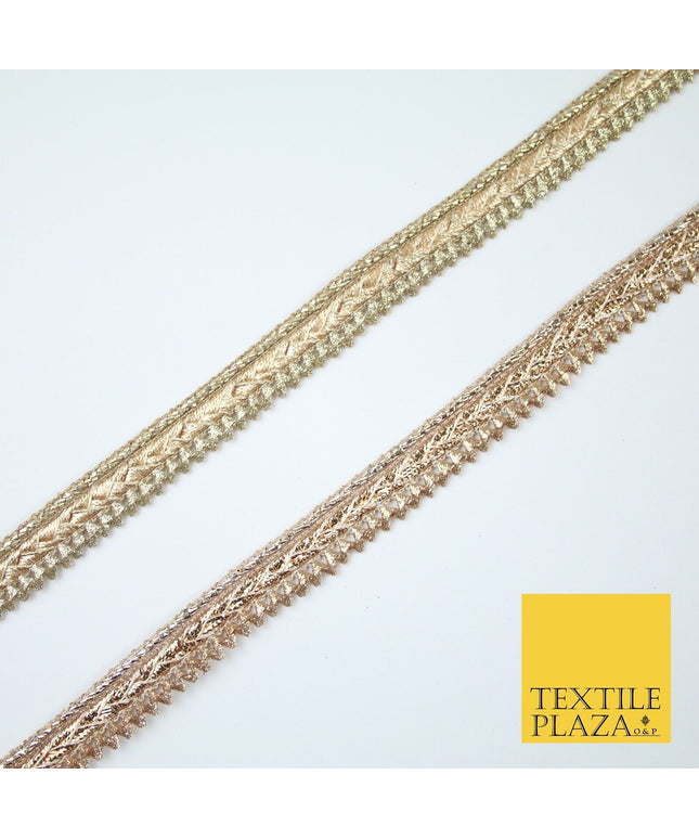 Gold / Rose Slim Metallic Woven Shimmer Zig Zag Trim Border Lace - 1.5cm Wide