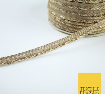 Gold / Rose Slim Metallic Rope Effect Flange Trim Border Ribbon Lace - 1cm Wide