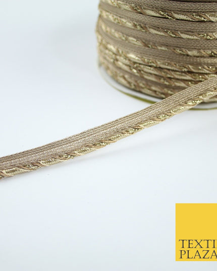 Gold / Rose Slim Metallic Rope Effect Flange Trim Border Ribbon Lace - 1cm Wide