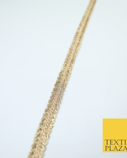 Slim Two Tone Gold Woven Glitter Sequin Chevron Trim Border Lace - 1cm Wide X673