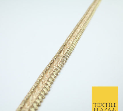 Gold / Rose Slim Metallic Woven Shimmer Zig Zag Trim Border Lace - 1.5cm Wide