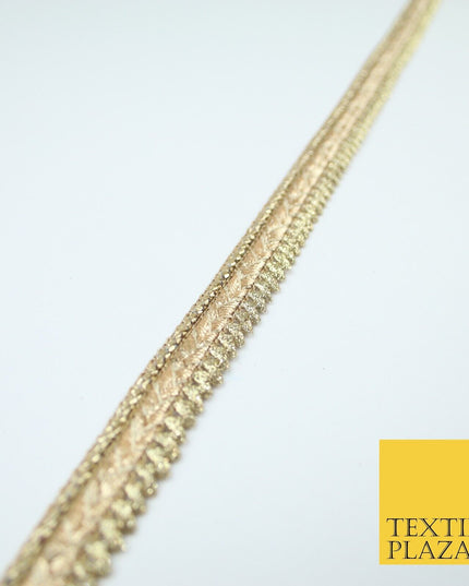 Gold / Rose Slim Metallic Woven Shimmer Zig Zag Trim Border Lace - 1.5cm Wide