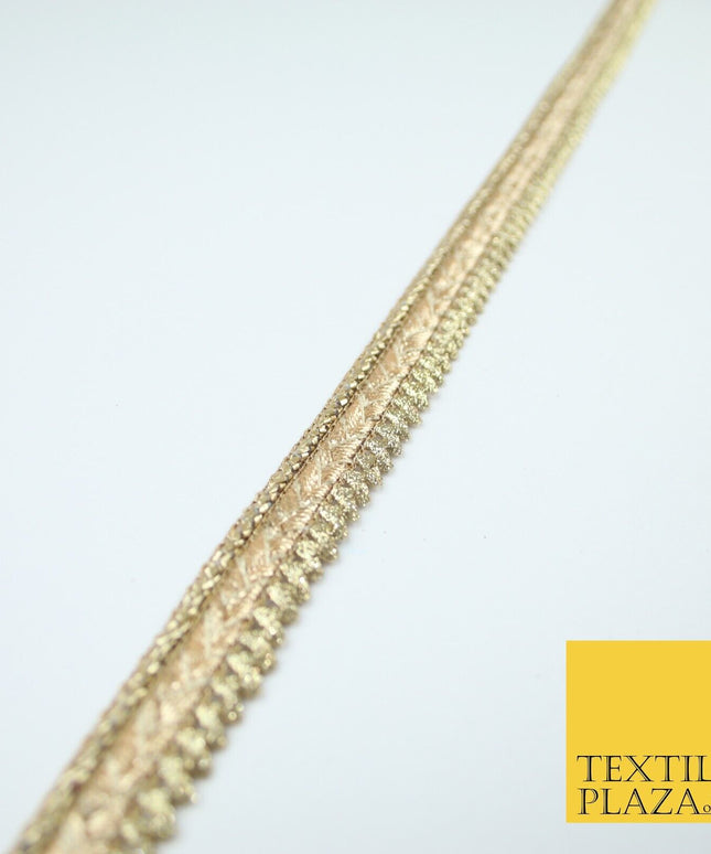 Gold / Rose Slim Metallic Woven Shimmer Zig Zag Trim Border Lace - 1.5cm Wide