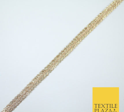 Slim Two Tone Gold Woven Glitter Sequin Chevron Trim Border Lace - 1cm Wide X673
