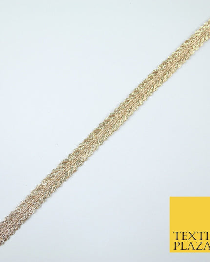 Slim Two Tone Gold Woven Glitter Sequin Chevron Trim Border Lace - 1cm Wide X673