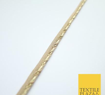 Gold / Rose Slim Metallic Rope Effect Flange Trim Border Ribbon Lace - 1cm Wide