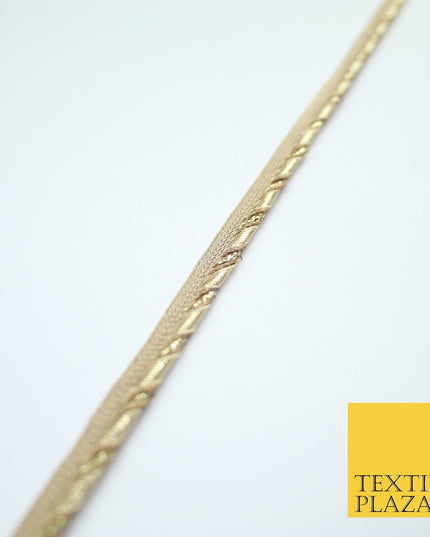 Gold / Rose Slim Metallic Rope Effect Flange Trim Border Ribbon Lace - 1cm Wide
