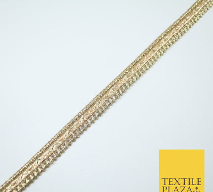 Gold / Rose Slim Metallic Woven Shimmer Zig Zag Trim Border Lace - 1.5cm Wide