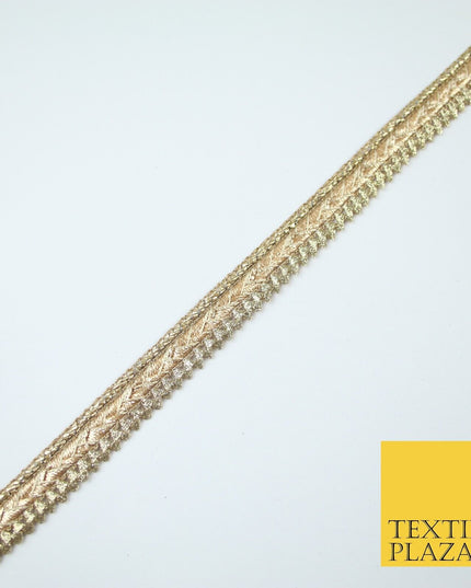 Gold / Rose Slim Metallic Woven Shimmer Zig Zag Trim Border Lace - 1.5cm Wide