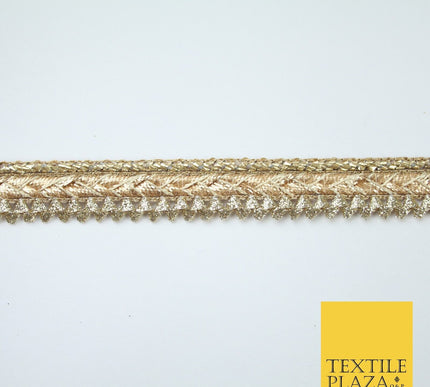 Gold / Rose Slim Metallic Woven Shimmer Zig Zag Trim Border Lace - 1.5cm Wide