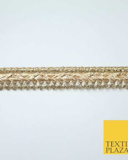 Gold / Rose Slim Metallic Woven Shimmer Zig Zag Trim Border Lace - 1.5cm Wide