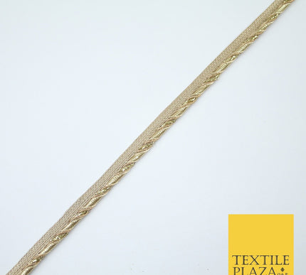 Gold / Rose Slim Metallic Rope Effect Flange Trim Border Ribbon Lace - 1cm Wide