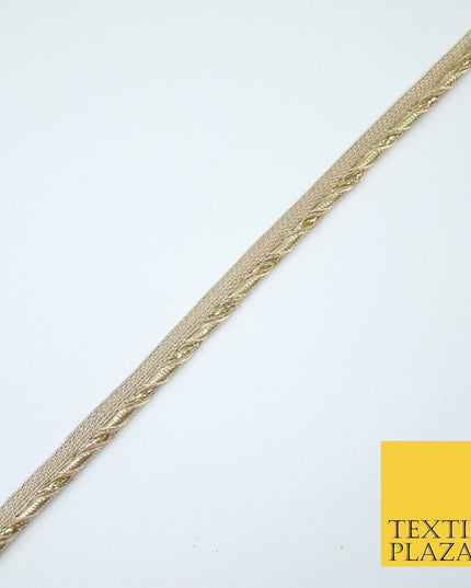 Gold / Rose Slim Metallic Rope Effect Flange Trim Border Ribbon Lace - 1cm Wide