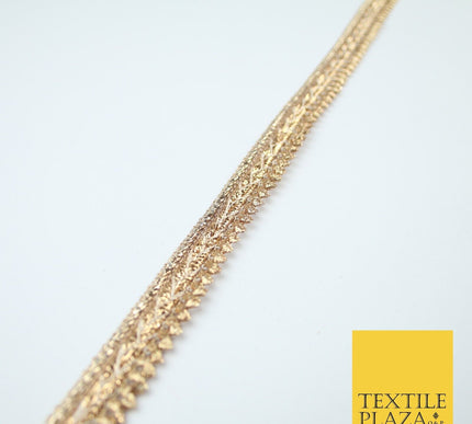 Gold / Rose Slim Metallic Woven Shimmer Zig Zag Trim Border Lace - 1.5cm Wide