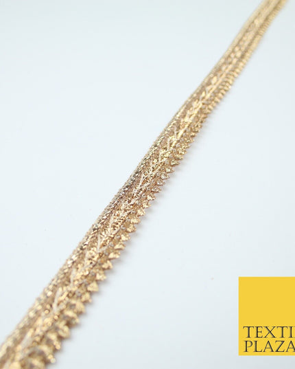 Gold / Rose Slim Metallic Woven Shimmer Zig Zag Trim Border Lace - 1.5cm Wide