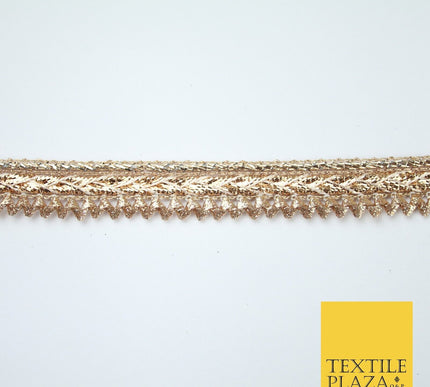 Gold / Rose Slim Metallic Woven Shimmer Zig Zag Trim Border Lace - 1.5cm Wide