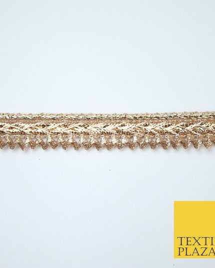 Gold / Rose Slim Metallic Woven Shimmer Zig Zag Trim Border Lace - 1.5cm Wide