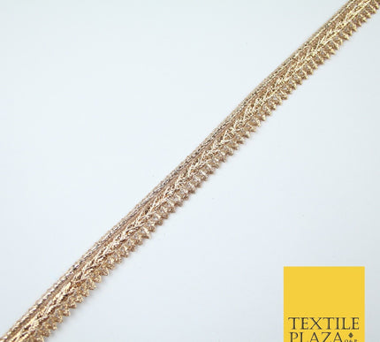 Gold / Rose Slim Metallic Woven Shimmer Zig Zag Trim Border Lace - 1.5cm Wide