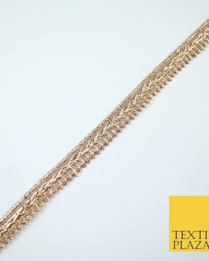 Gold / Rose Slim Metallic Woven Shimmer Zig Zag Trim Border Lace - 1.5cm Wide