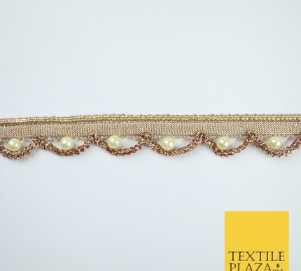 Gold  / Rose Pearl Rope Swag Metallic Ribbon Trim Border Lace - 2cm Wide - X668