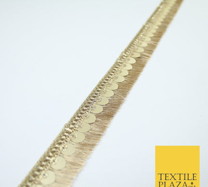 Gold Double Row Matt Sequin Soft Fringe Glitter Trim Border Lace 2.5cm Wide X669