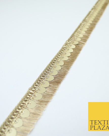 Gold Double Row Matt Sequin Soft Fringe Glitter Trim Border Lace 2.5cm Wide X669