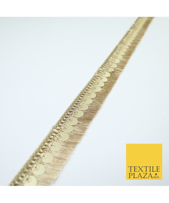 Gold Double Row Matt Sequin Soft Fringe Glitter Trim Border Lace 2.5cm Wide X669
