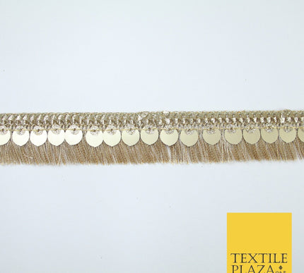 Gold Double Row Matt Sequin Soft Fringe Glitter Trim Border Lace 2.5cm Wide X669