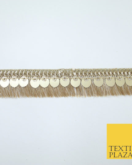 Gold Double Row Matt Sequin Soft Fringe Glitter Trim Border Lace 2.5cm Wide X669