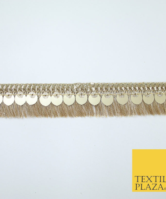 Gold Double Row Matt Sequin Soft Fringe Glitter Trim Border Lace 2.5cm Wide X669