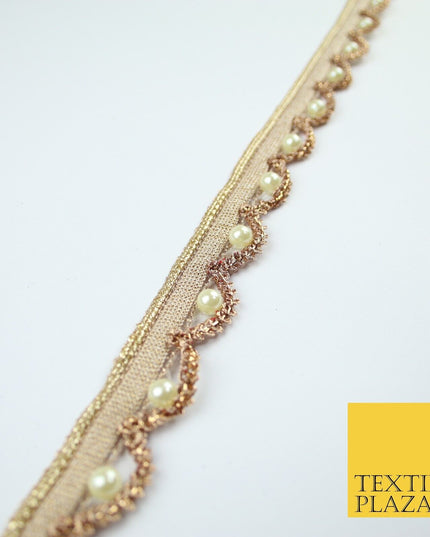 Gold  / Rose Pearl Rope Swag Metallic Ribbon Trim Border Lace - 2cm Wide - X668