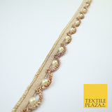 Gold  / Rose Pearl Rope Swag Metallic Ribbon Trim Border Lace - 2cm Wide - X668