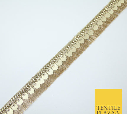 Gold Double Row Matt Sequin Soft Fringe Glitter Trim Border Lace 2.5cm Wide X669