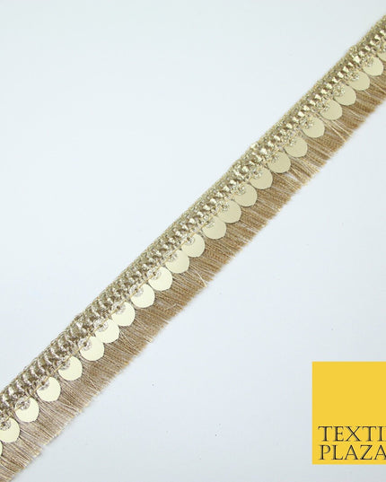 Gold Double Row Matt Sequin Soft Fringe Glitter Trim Border Lace 2.5cm Wide X669