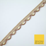 Gold  / Rose Pearl Rope Swag Metallic Ribbon Trim Border Lace - 2cm Wide - X668