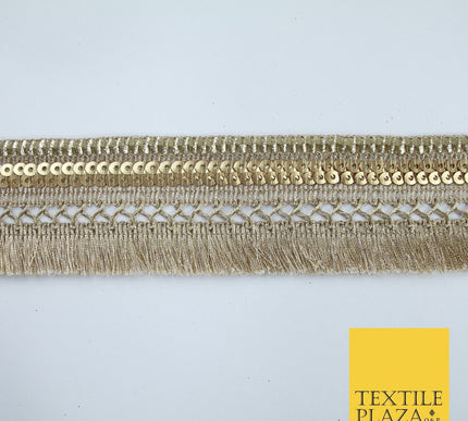 French Gold Multi Design Sequin Fringe Glitter Trim Border Lace - 4cm Wide X665