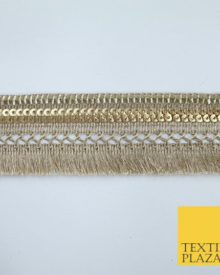 French Gold Multi Design Sequin Fringe Glitter Trim Border Lace - 4cm Wide X665