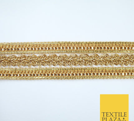 Classic Gold Double Row Metallic Ribbon Ornate Trim Border Lace - 4cm Wide X396