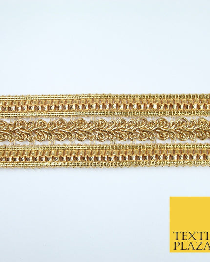 Classic Gold Double Row Metallic Ribbon Ornate Trim Border Lace - 4cm Wide X396