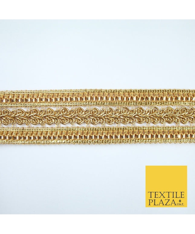 Classic Gold Double Row Metallic Ribbon Ornate Trim Border Lace - 4cm Wide X396