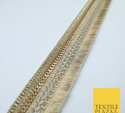 French Gold Multi Design Sequin Fringe Glitter Trim Border Lace - 4cm Wide X665