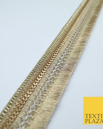 French Gold Multi Design Sequin Fringe Glitter Trim Border Lace - 4cm Wide X665