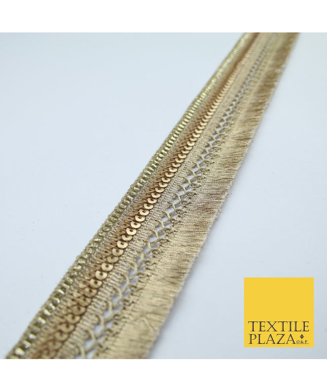 French Gold Multi Design Sequin Fringe Glitter Trim Border Lace - 4cm Wide X665